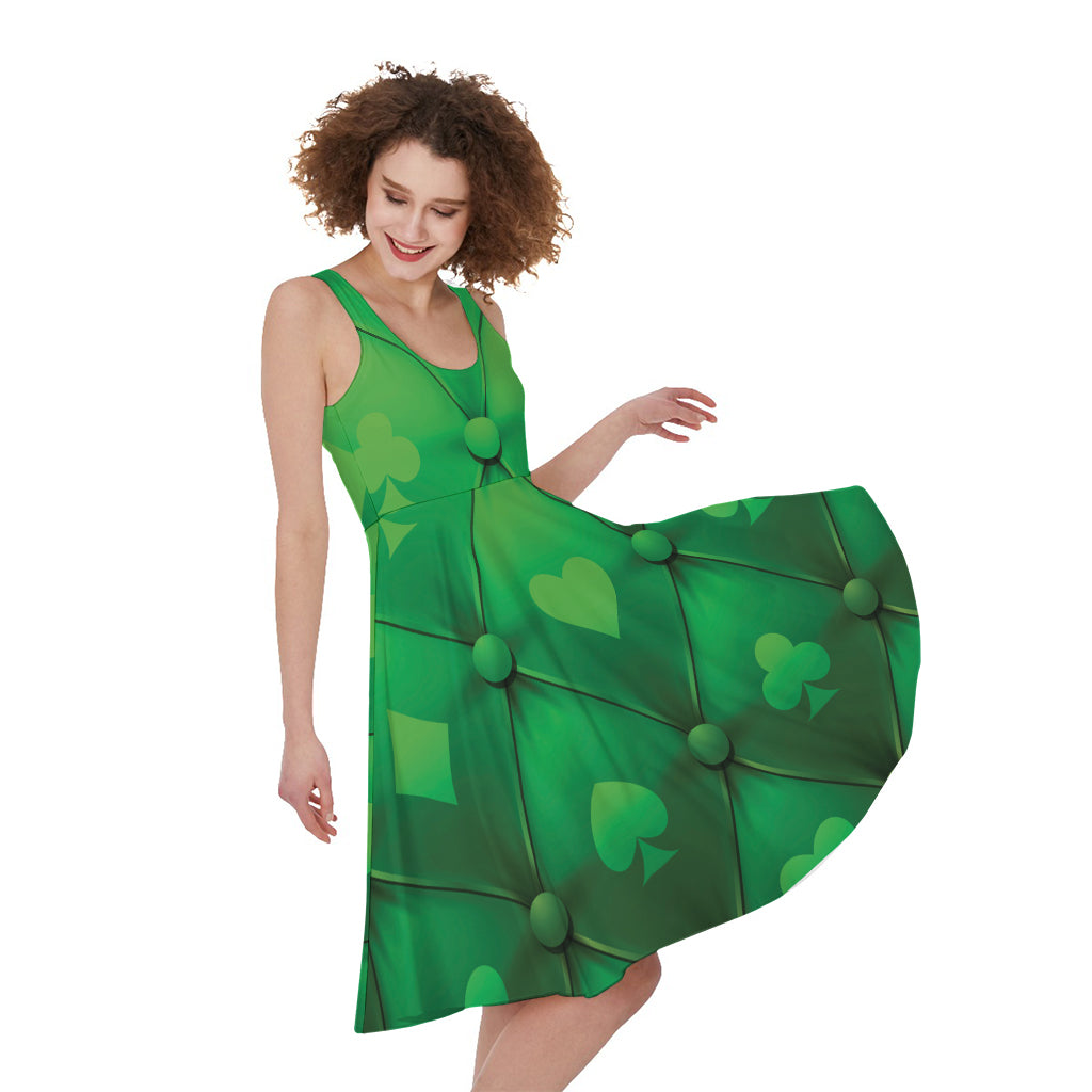Green Playing Card Suits Pattern Print Women's Sleeveless Dress