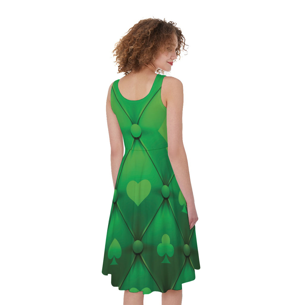 Green Playing Card Suits Pattern Print Women's Sleeveless Dress