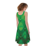 Green Playing Card Suits Pattern Print Women's Sleeveless Dress