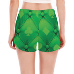 Green Playing Card Suits Pattern Print Women's Split Running Shorts