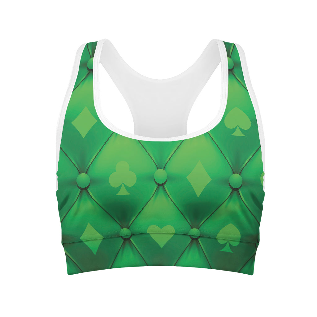 Green Playing Card Suits Pattern Print Women's Sports Bra