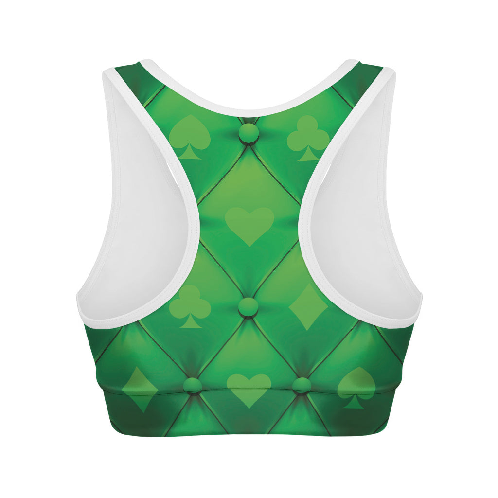 Green Playing Card Suits Pattern Print Women's Sports Bra