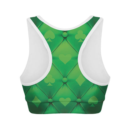 Green Playing Card Suits Pattern Print Women's Sports Bra