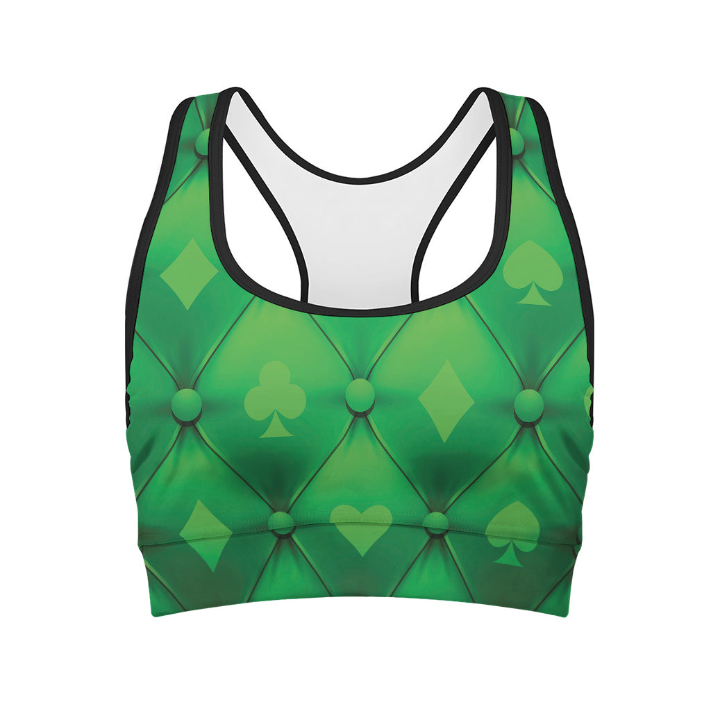 Green Playing Card Suits Pattern Print Women's Sports Bra