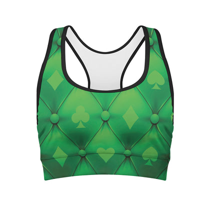 Green Playing Card Suits Pattern Print Women's Sports Bra