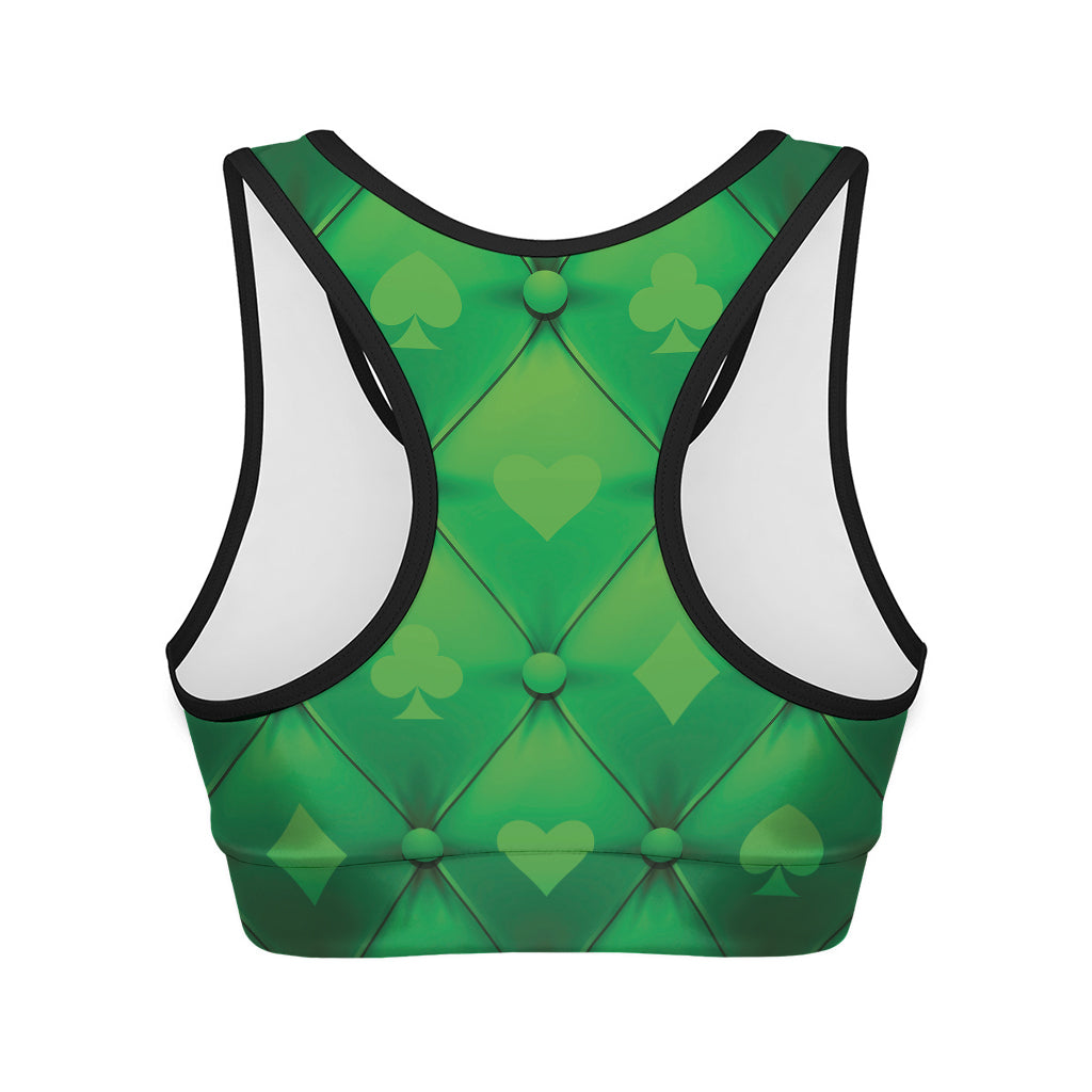 Green Playing Card Suits Pattern Print Women's Sports Bra