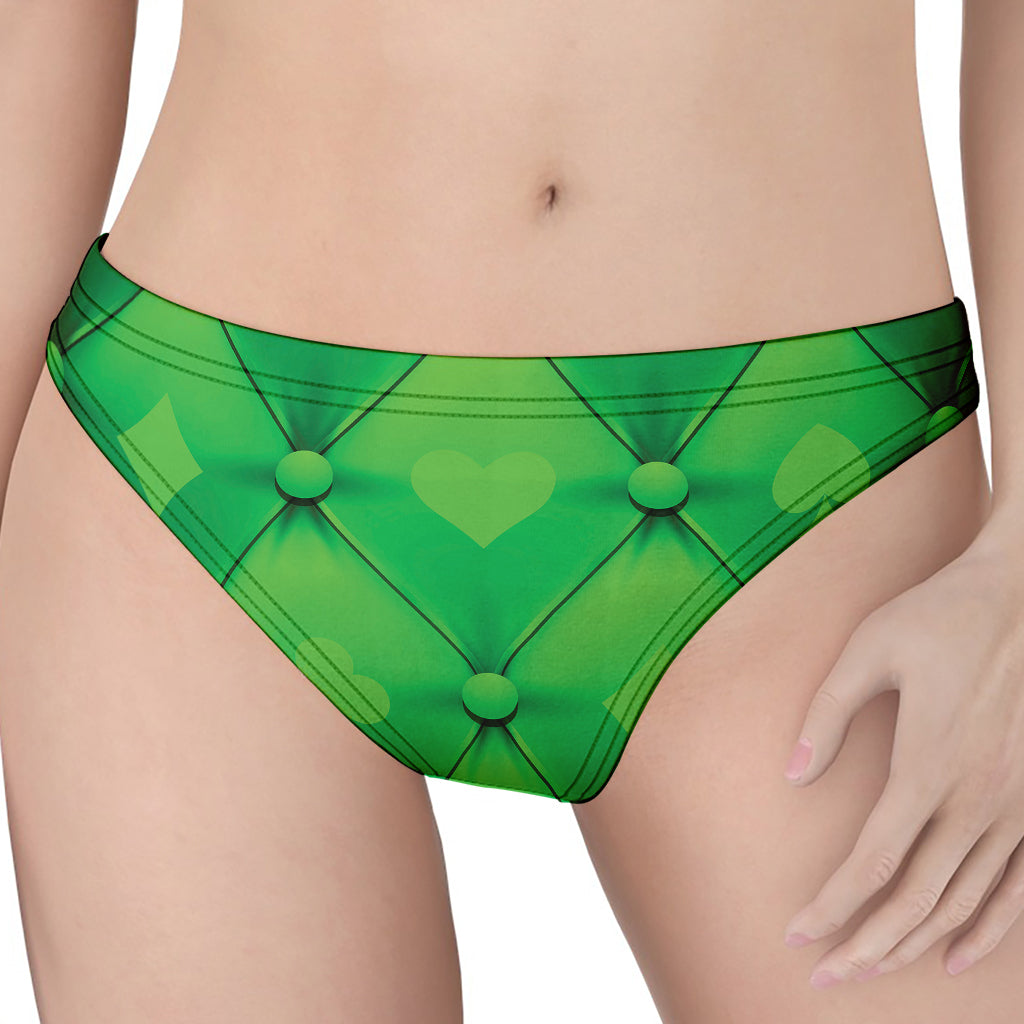 Green Playing Card Suits Pattern Print Women's Thong