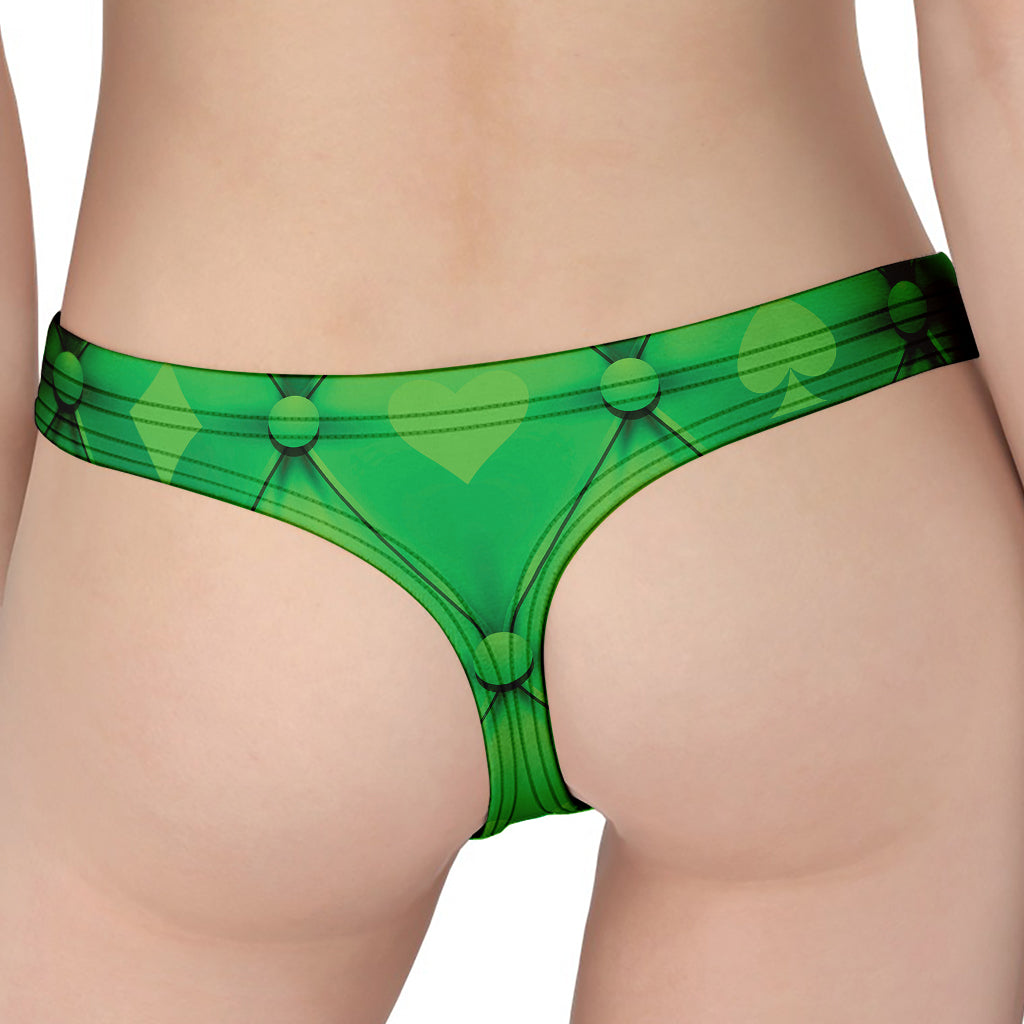 Green Playing Card Suits Pattern Print Women's Thong