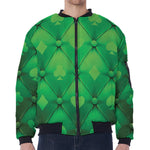 Green Playing Card Suits Pattern Print Zip Sleeve Bomber Jacket