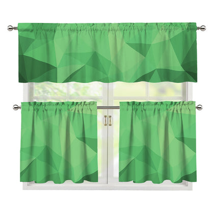 Green Polygonal Geometric Print 3 Piece Kitchen Curtains