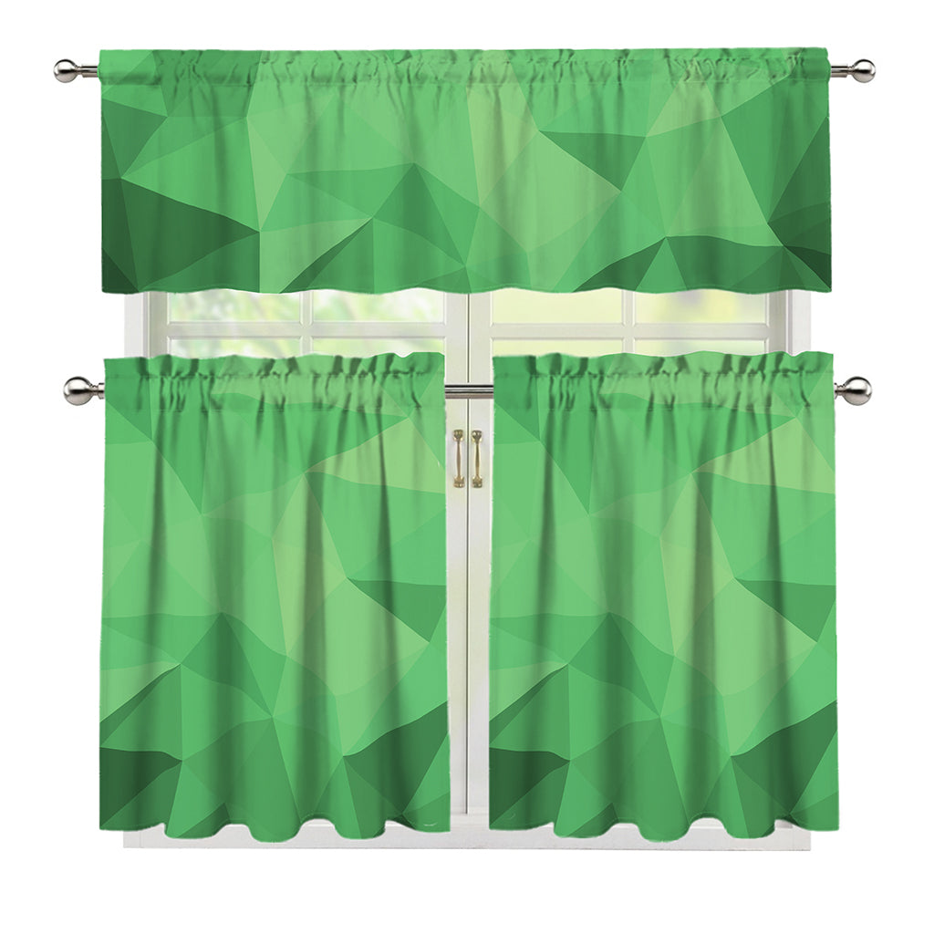 Green Polygonal Geometric Print 3 Piece Kitchen Curtains