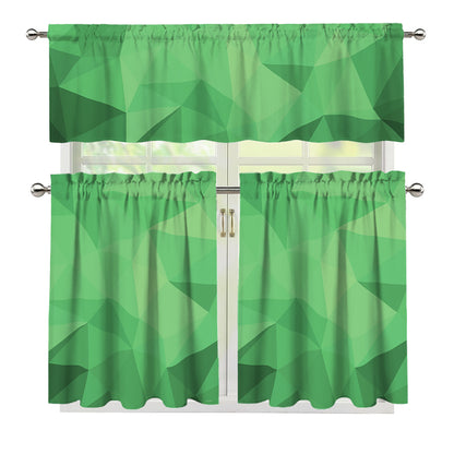 Green Polygonal Geometric Print 3 Piece Kitchen Curtains