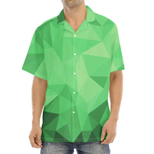 Green Polygonal Geometric Print Aloha Shirt
