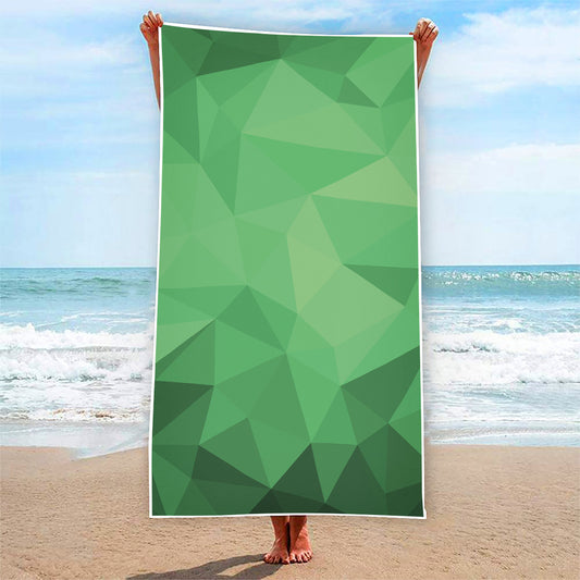 Green Polygonal Geometric Print Beach Towel