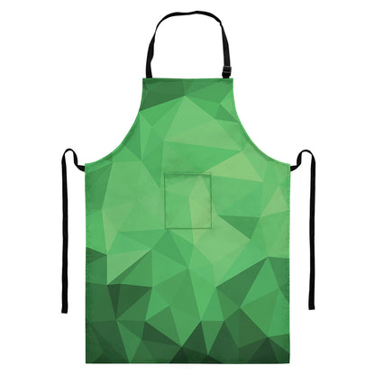 Green Polygonal Geometric Print Bib Apron With Pocket