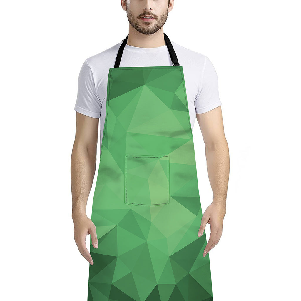 Green Polygonal Geometric Print Bib Apron With Pocket