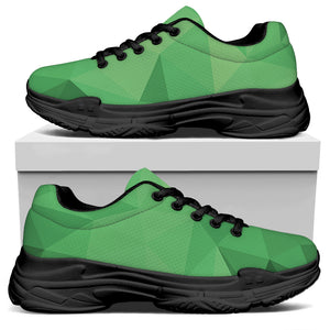 Green Polygonal Geometric Print Black Chunky Shoes