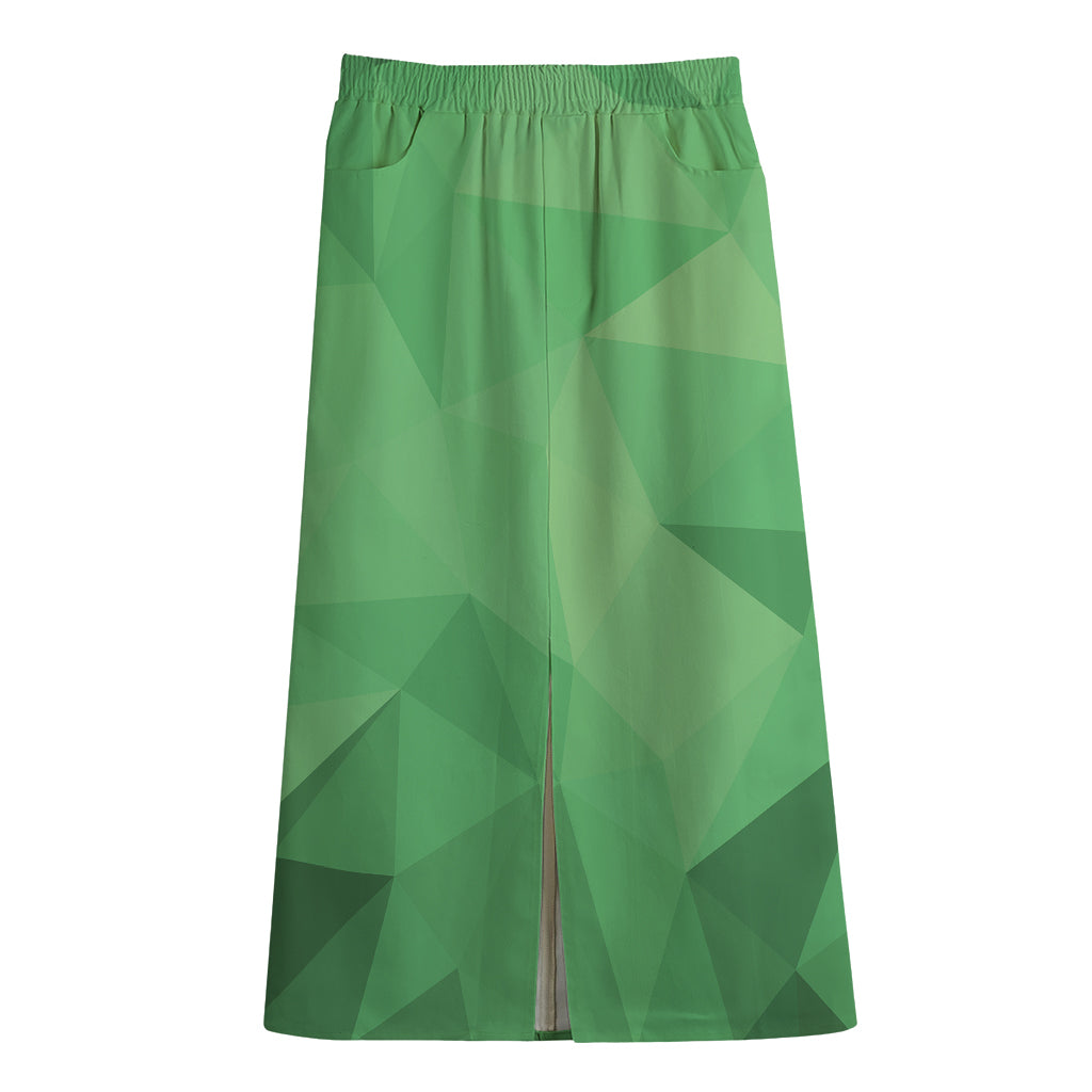 Green Polygonal Geometric Print Cotton Front Slit Maxi Skirt