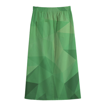 Green Polygonal Geometric Print Cotton Front Slit Maxi Skirt