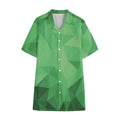 Green Polygonal Geometric Print Cotton Hawaiian Shirt