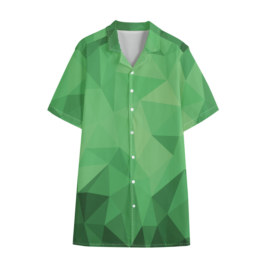 Green Polygonal Geometric Print Cotton Hawaiian Shirt
