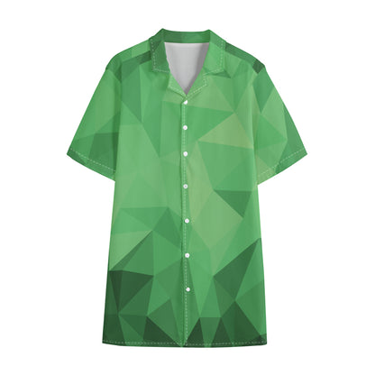 Green Polygonal Geometric Print Cotton Hawaiian Shirt