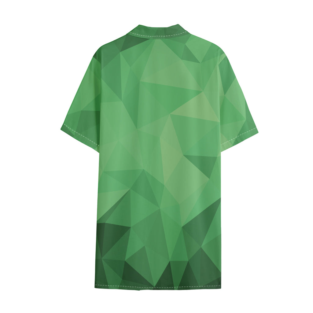 Green Polygonal Geometric Print Cotton Hawaiian Shirt