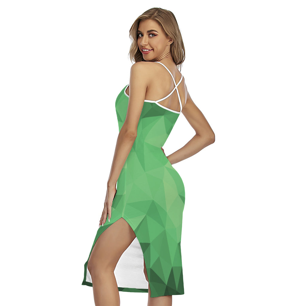 Green Polygonal Geometric Print Cross Back Cami Dress