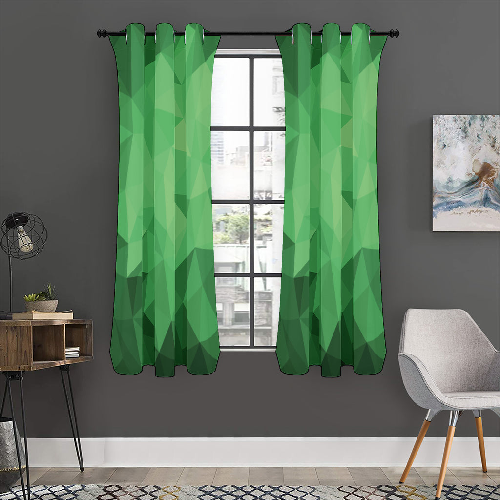 Green Polygonal Geometric Print Curtain