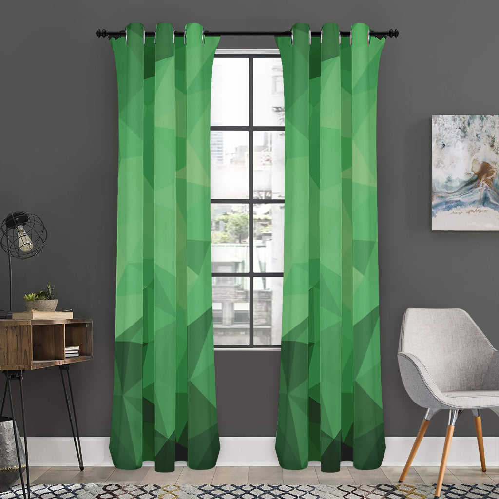 Green Polygonal Geometric Print Curtain