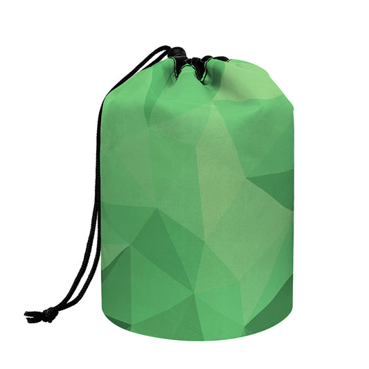 Green Polygonal Geometric Print Drawstring Makeup Bag