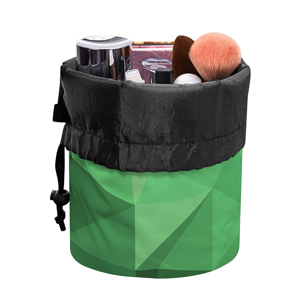Green Polygonal Geometric Print Drawstring Makeup Bag