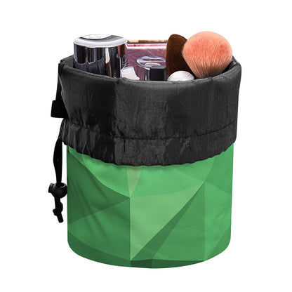 Green Polygonal Geometric Print Drawstring Makeup Bag