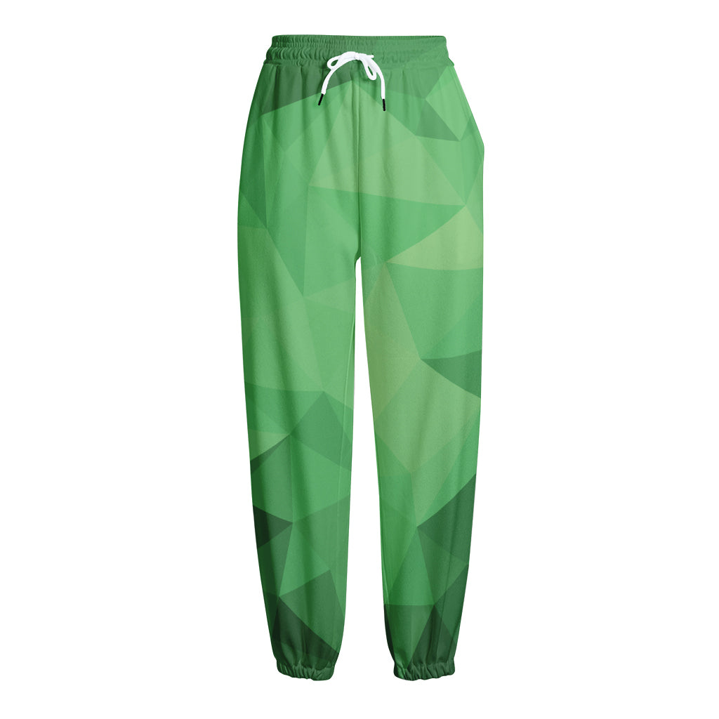 Green Polygonal Geometric Print Fleece Lined Knit Pants