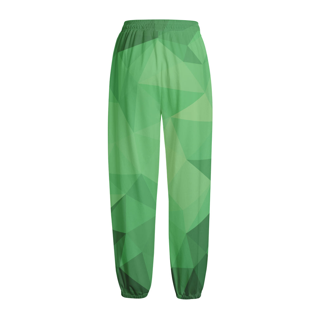 Green Polygonal Geometric Print Fleece Lined Knit Pants