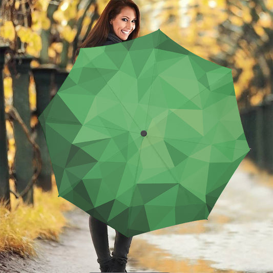 Green Polygonal Geometric Print Foldable Umbrella