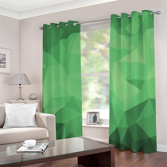 Green Polygonal Geometric Print Grommet Curtains