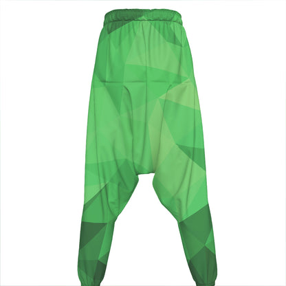 Green Polygonal Geometric Print Hammer Pants