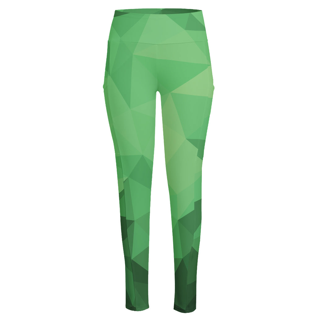 Green Polygonal Geometric Print High-Waisted Pocket Leggings