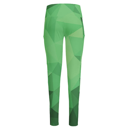 Green Polygonal Geometric Print High-Waisted Pocket Leggings