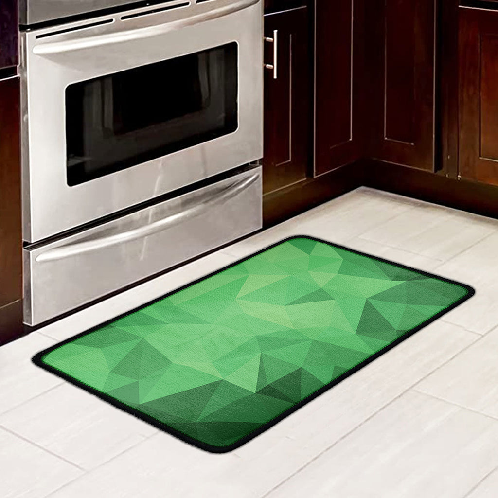 Green Polygonal Geometric Print Kitchen Mat