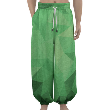 Green Polygonal Geometric Print Lantern Pants
