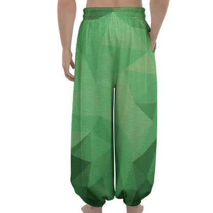 Green Polygonal Geometric Print Lantern Pants