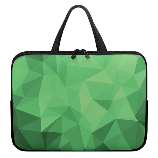 Green Polygonal Geometric Print Laptop Sleeve With Handle