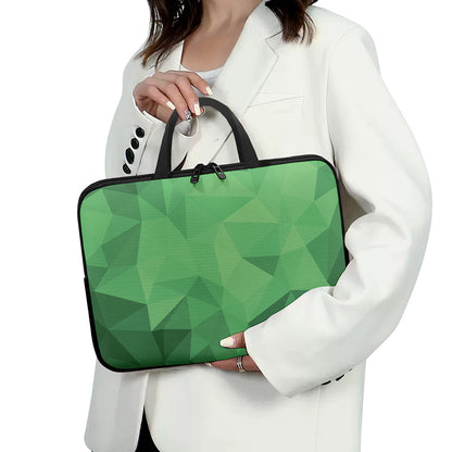 Green Polygonal Geometric Print Laptop Sleeve With Handle