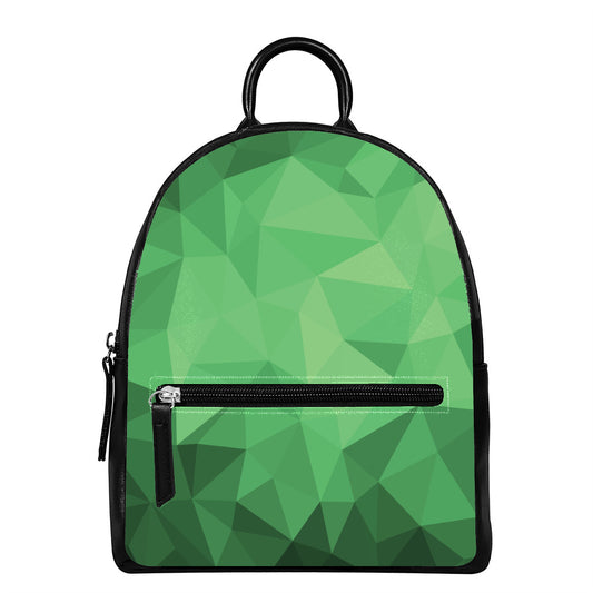 Green Polygonal Geometric Print Leather Backpack