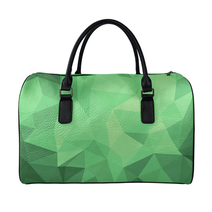 Green Polygonal Geometric Print Leather Duffle Bag