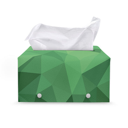 Green Polygonal Geometric Print Leather Tissue Box Cover