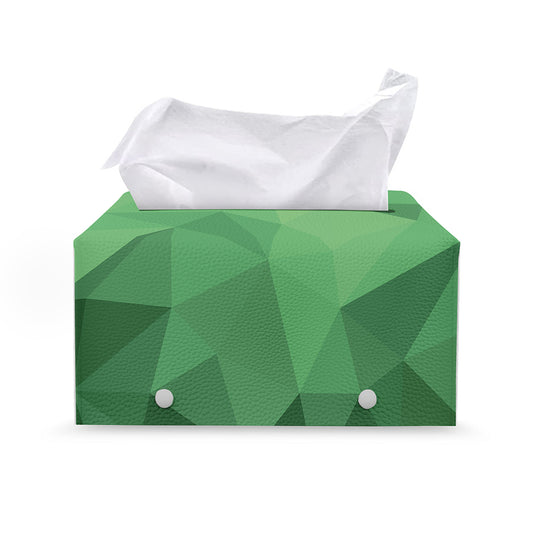 Green Polygonal Geometric Print Leather Tissue Box Cover