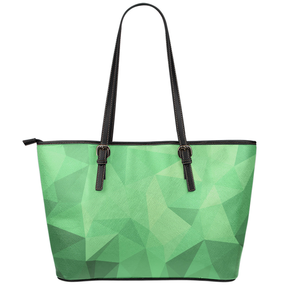 Green Polygonal Geometric Print Leather Tote Bag